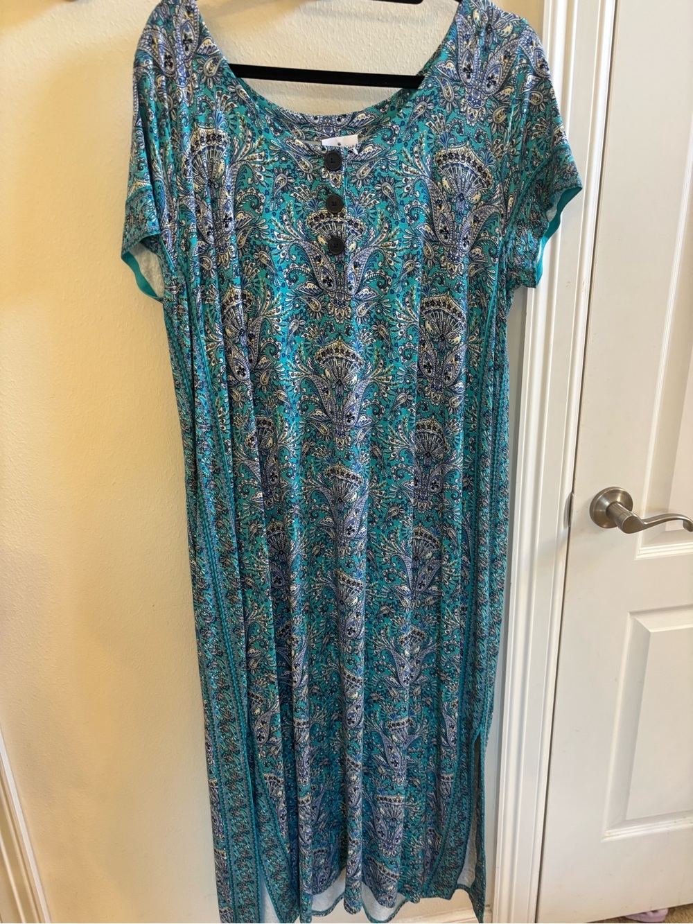 J. Jill Teal and Blue Paisley Short-Sleeve Maxi Dress - Picture 2 of 4